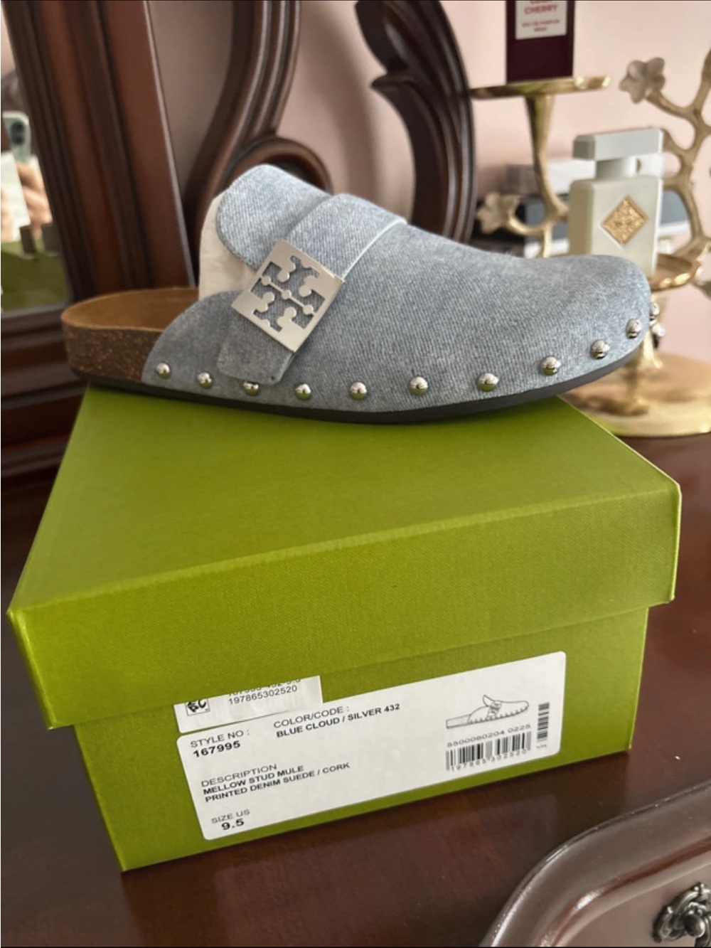 Tory Burch  Cloud Silver Studded Mule